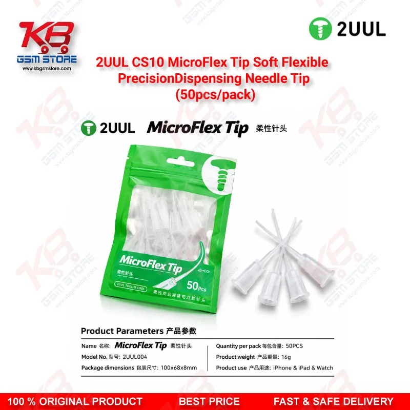 2UUL CS10 MicroFlex Soft Flexible Precision Dispensing Needle Tips – 50pcs Pack for Flux, Paste & Adhesive Application