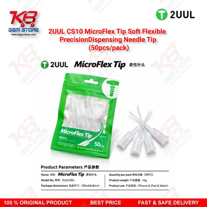 2UUL CS10 MicroFlex Soft Flexible Precision Dispensing Needle Tips – 50pcs Pack for Flux, Paste & Adhesive Application