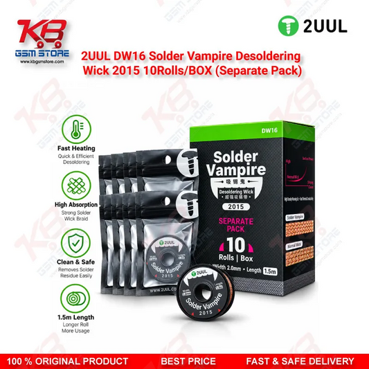 2UUL DW16 Solder Vampire Desoldering Wick 2015 – 2.0mm x 1.5m, 10 Rolls/Box (Separate Pack)