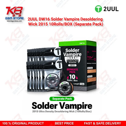 2UUL DW16 Solder Vampire Desoldering Wick 2015 – 2.0mm x 1.5m, 10 Rolls/Box (Separate Pack)