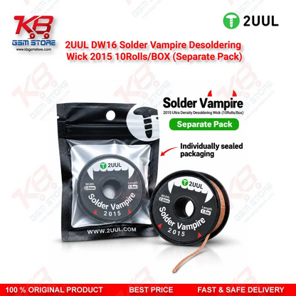 2UUL DW16 Solder Vampire Desoldering Wick 2015 – 2.0mm x 1.5m, 10 Rolls/Box (Separate Pack)