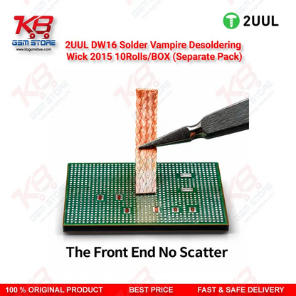 2UUL DW16 Solder Vampire Desoldering Wick 2015 – 2.0mm x 1.5m, 10 Rolls/Box (Separate Pack)
