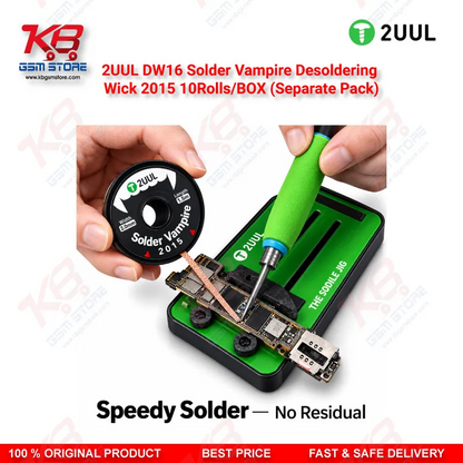 2UUL DW16 Solder Vampire Desoldering Wick 2015 – 2.0mm x 1.5m, 10 Rolls/Box (Separate Pack)