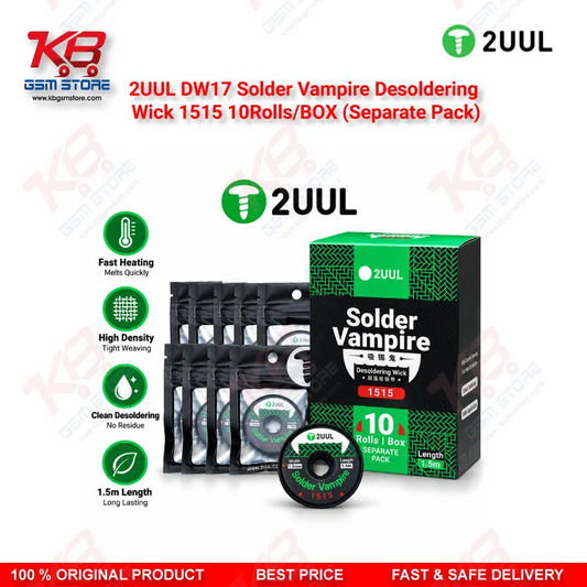 2UUL DW17 1515 Solder Vampire Desoldering Wick – 1.5mm Copper Braid, 10 Rolls/Box (Separate Pack)