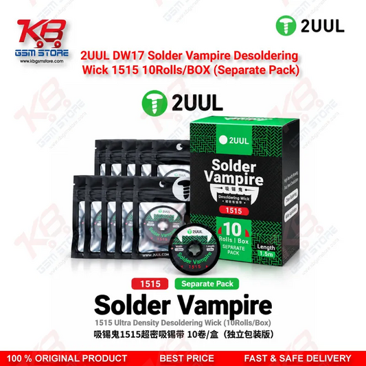 2UUL DW17 1515 Solder Vampire Desoldering Wick – 1.5mm Copper Braid, 10 Rolls/Box (Separate Pack)