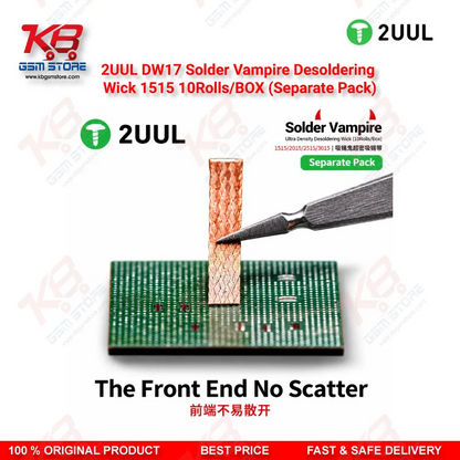 2UUL DW17 1515 Solder Vampire Desoldering Wick – 1.5mm Copper Braid, 10 Rolls/Box (Separate Pack)