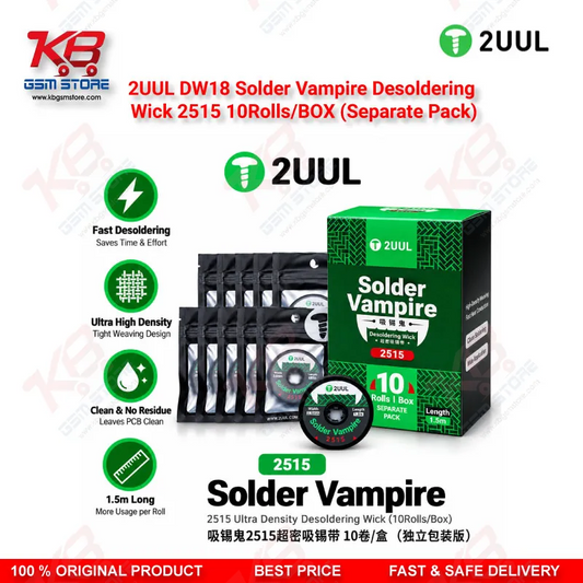 2UUL DW18 Solder Vampire Desoldering Wick 2515 (2.5mm x 1.5m) – 10 Rolls/Box