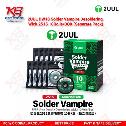 2UUL DW18 Solder Vampire Desoldering Wick 2515 (2.5mm x 1.5m) – 10 Rolls/Box