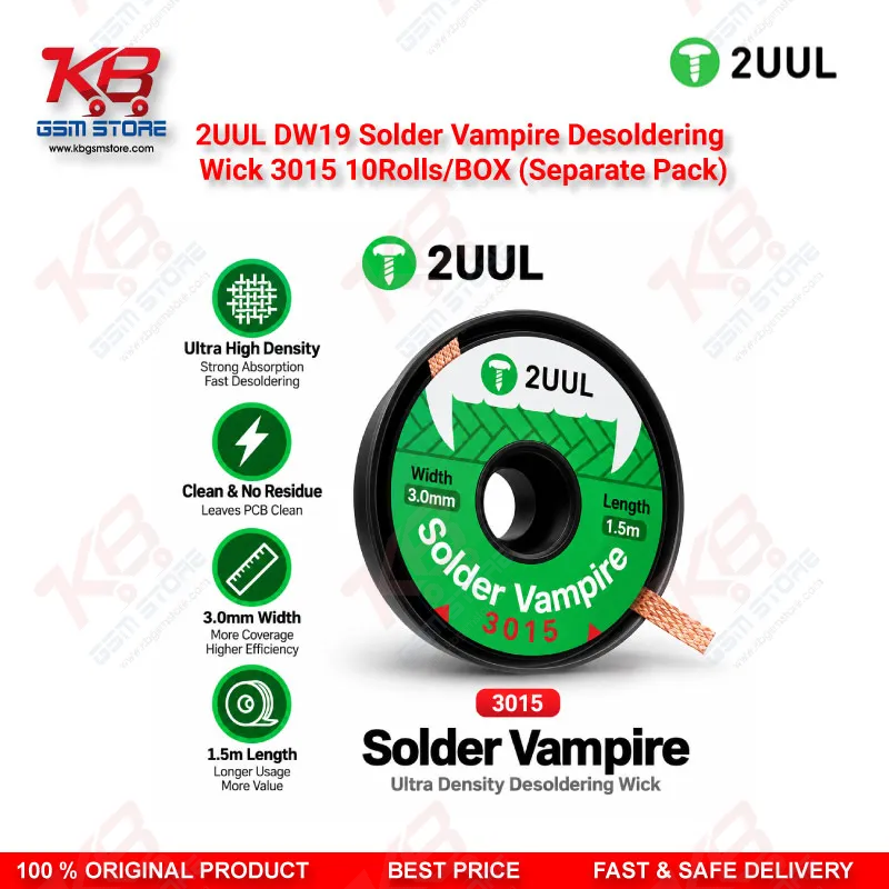 2UUL DW19 Solder Vampire Desoldering Wick 3015 – 10 Rolls/Box (Separate Pack)