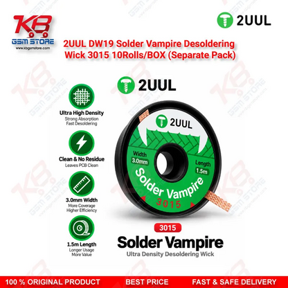 2UUL DW19 Solder Vampire Desoldering Wick 3015 – 10 Rolls/Box (Separate Pack)