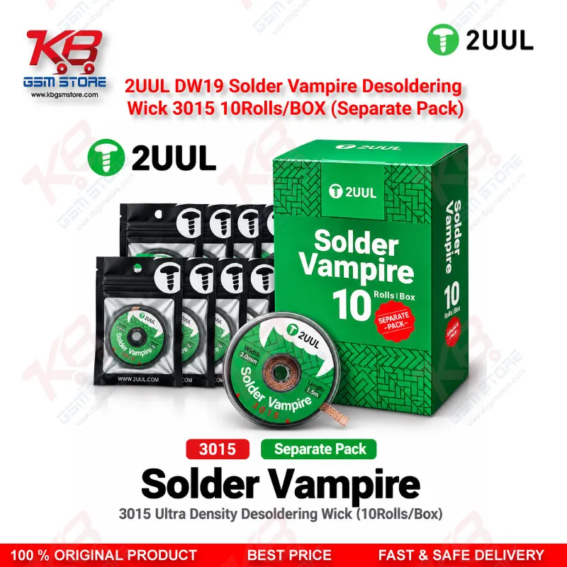 2UUL DW19 Solder Vampire Desoldering Wick 3015 – 10 Rolls/Box (Separate Pack)