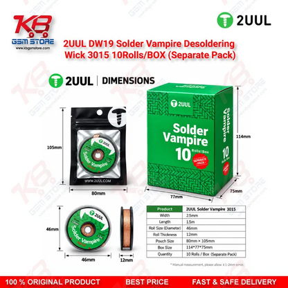 2UUL DW19 Solder Vampire Desoldering Wick 3015 – 10 Rolls/Box (Separate Pack)