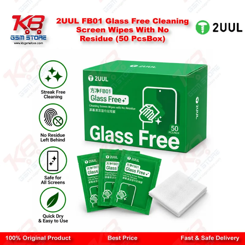 2UUL FB01 Glass Free Cleaning Screen Wipes With No Residue (50 PcsBox)