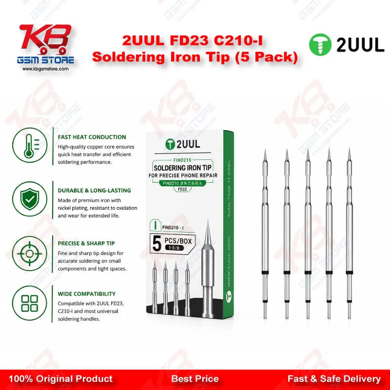 2UUL FD23 C210-I Soldering Iron Tip (5 Pack)
