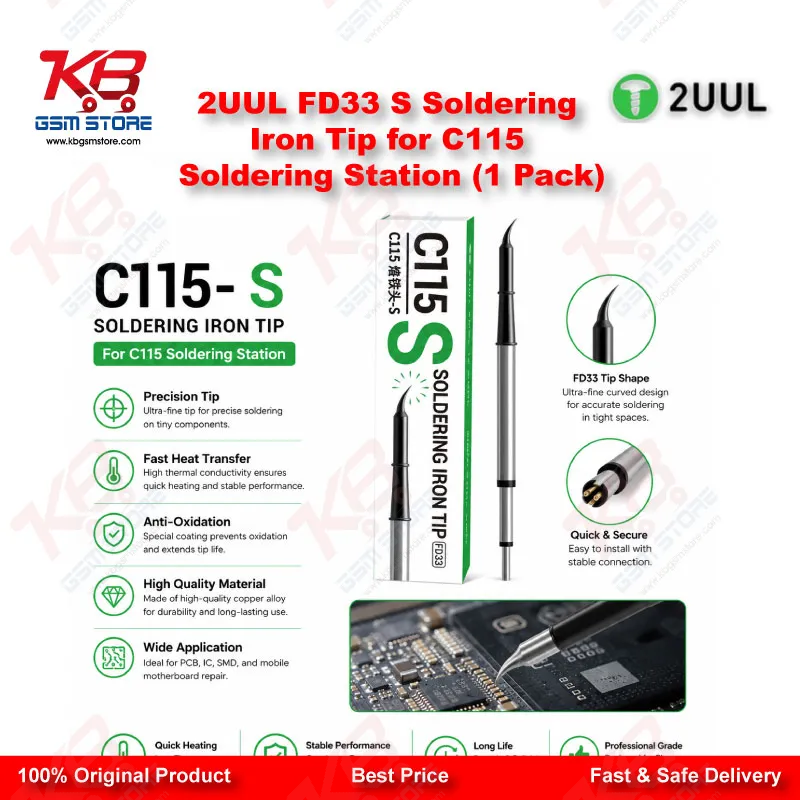 2UUL FD33 S Soldering Iron Tip for C115 Soldering Station (1 Pack)