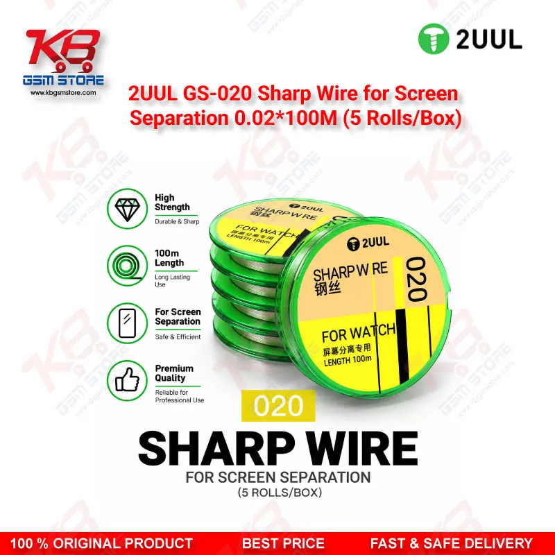 2UUL GS-020 Sharp Wire for Screen Separation 0.02mm x 100M (5 Rolls/Box)