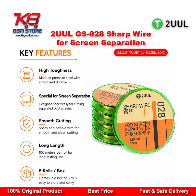 2UUL GS-028 Diamond Sharp Wire for Screen Separation 0.028mm x 100M (5 Rolls/Box)