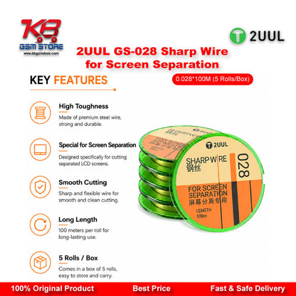 2UUL GS-028 Diamond Sharp Wire for Screen Separation 0.028mm x 100M (5 Rolls/Box)