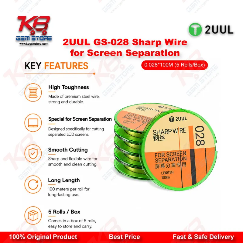 2UUL GS-028 Diamond Sharp Wire for Screen Separation 0.028mm x 100M (5 Rolls/Box)