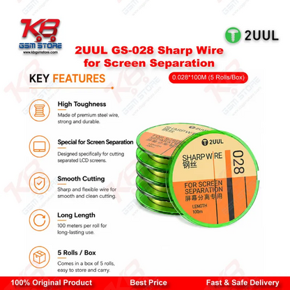 2UUL GS-028 Diamond Sharp Wire for Screen Separation 0.028mm x 100M (5 Rolls/Box)