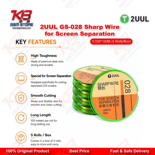 2UUL GS-028 Diamond Sharp Wire for Screen Separation 0.028mm x 100M (5 Rolls/Box)