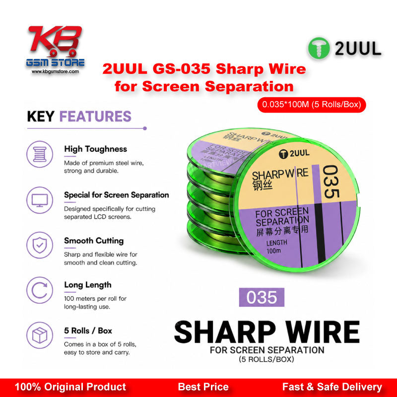 2UUL GS-035 Sharp Wire for Screen Separation 0.035mm x 100M (5 Rolls/Box)
