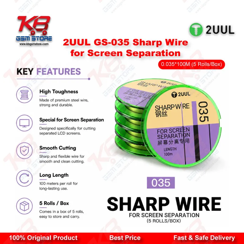 2UUL GS-035 Sharp Wire for Screen Separation 0.035mm x 100M (5 Rolls/Box)