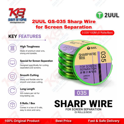 2UUL GS-035 Sharp Wire for Screen Separation 0.035mm x 100M (5 Rolls/Box)