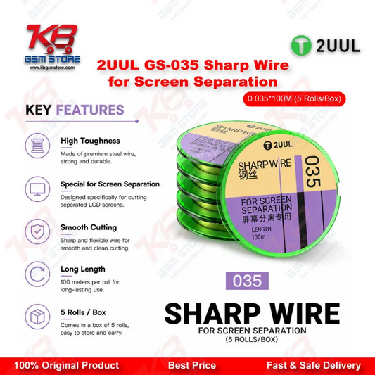 2UUL GS-035 Sharp Wire for Screen Separation 0.035mm x 100M (5 Rolls/Box)