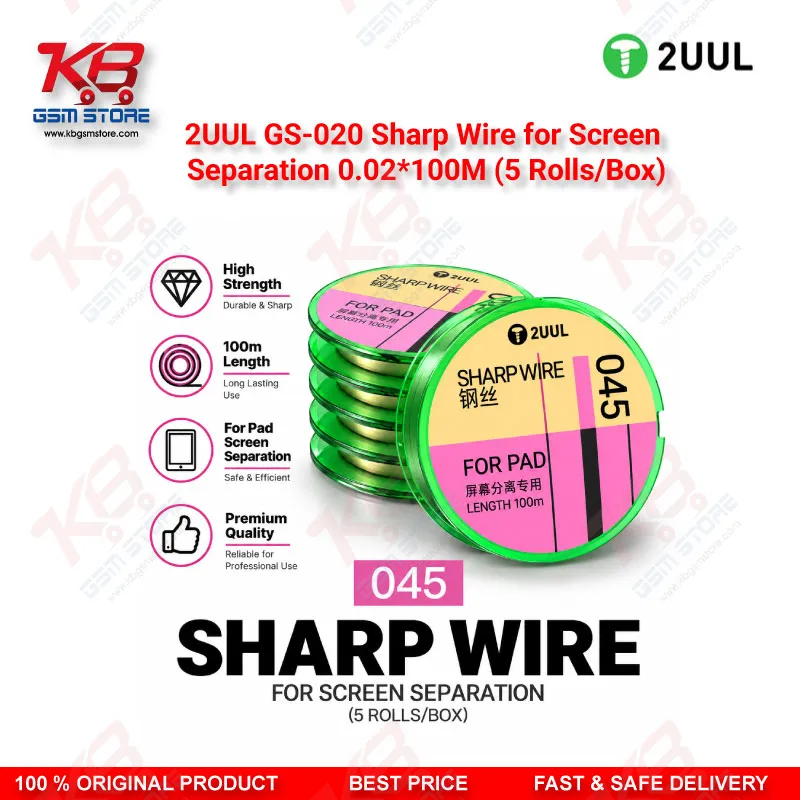 2UUL GS-045 Sharp Wire for Screen Separation 0.045mm x 100M (5 Rolls/Box)