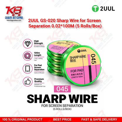 2UUL GS-045 Sharp Wire for Screen Separation 0.045mm x 100M (5 Rolls/Box)