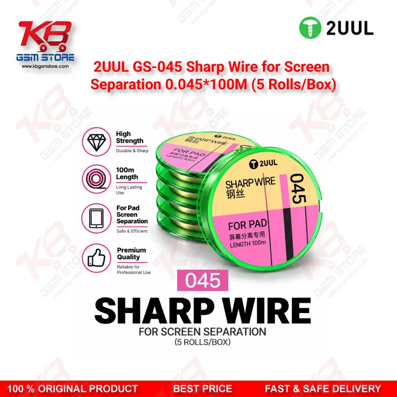 2UUL GS-045 Sharp Wire for Screen Separation 0.045mm x 100M (5 Rolls/Box)