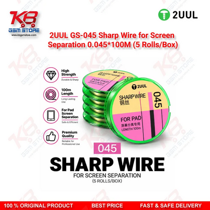 2UUL GS-045 Sharp Wire for Screen Separation 0.045mm x 100M (5 Rolls/Box)