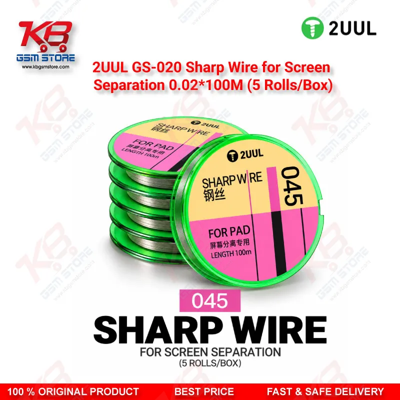 2UUL GS-045 Sharp Wire for Screen Separation 0.045mm x 100M (5 Rolls/Box)