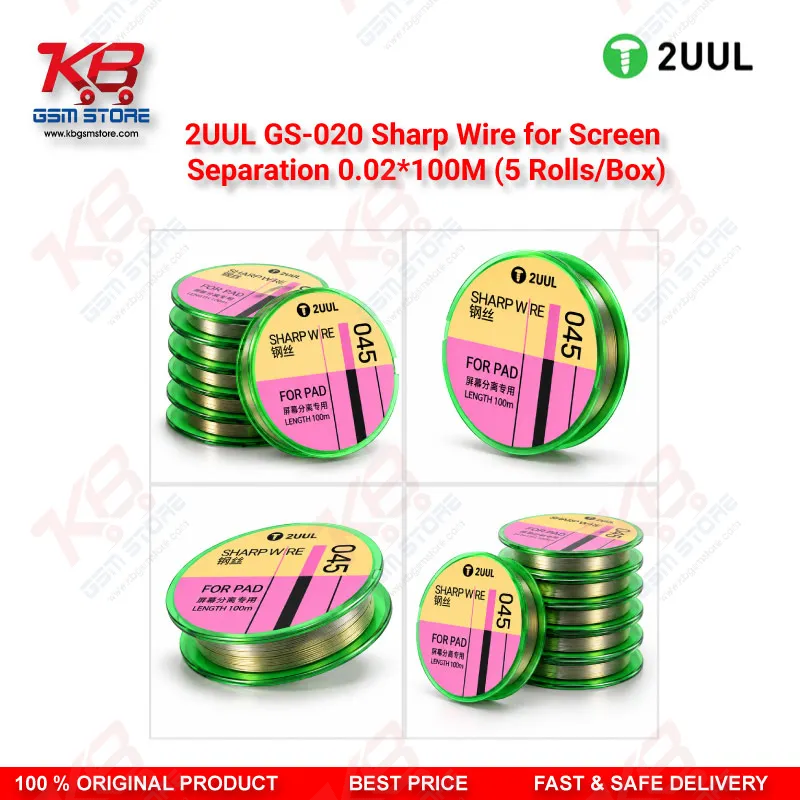 2UUL GS-045 Sharp Wire for Screen Separation 0.045mm x 100M (5 Rolls/Box)