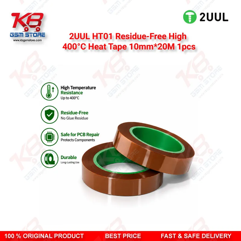 2UUL HT01 Residue-Free High 400°C Heat Tape 10mm*20M 1pcs — High Temperature PCB Masking & Insulation Tape for Mobile Repair