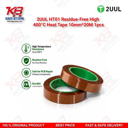 2UUL HT01 Residue-Free High 400°C Heat Tape 10mm*20M 1pcs — High Temperature PCB Masking & Insulation Tape for Mobile Repair