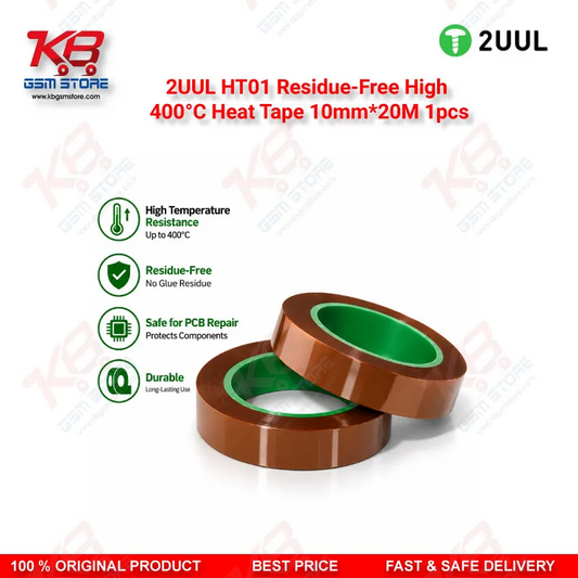 2UUL HT01 Residue-Free High 400°C Heat Tape 10mm*20M 1pcs — High Temperature PCB Masking & Insulation Tape for Mobile Repair