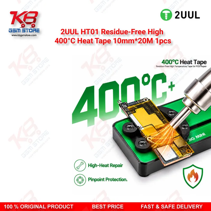 2UUL HT01 Residue-Free High 400°C Heat Tape 10mm*20M 1pcs — High Temperature PCB Masking & Insulation Tape for Mobile Repair