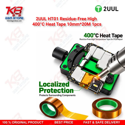 2UUL HT01 Residue-Free High 400°C Heat Tape 10mm*20M 1pcs — High Temperature PCB Masking & Insulation Tape for Mobile Repair