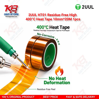 2UUL HT01 Residue-Free High 400°C Heat Tape 10mm*20M 1pcs — High Temperature PCB Masking & Insulation Tape for Mobile Repair