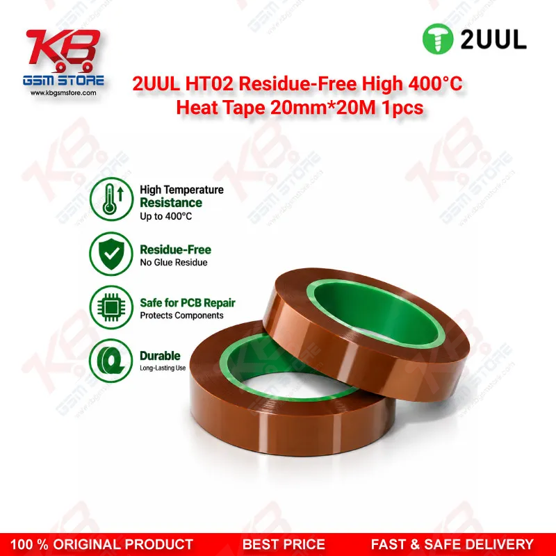 2UUL HT02 Residue-Free High 400°C Heat Tape 20mm*20M 1pcs – High Temperature PCB Masking Tape for Mobile Repair