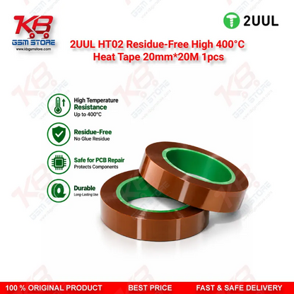 2UUL HT02 Residue-Free High 400°C Heat Tape 20mm*20M 1pcs – High Temperature PCB Masking Tape for Mobile Repair