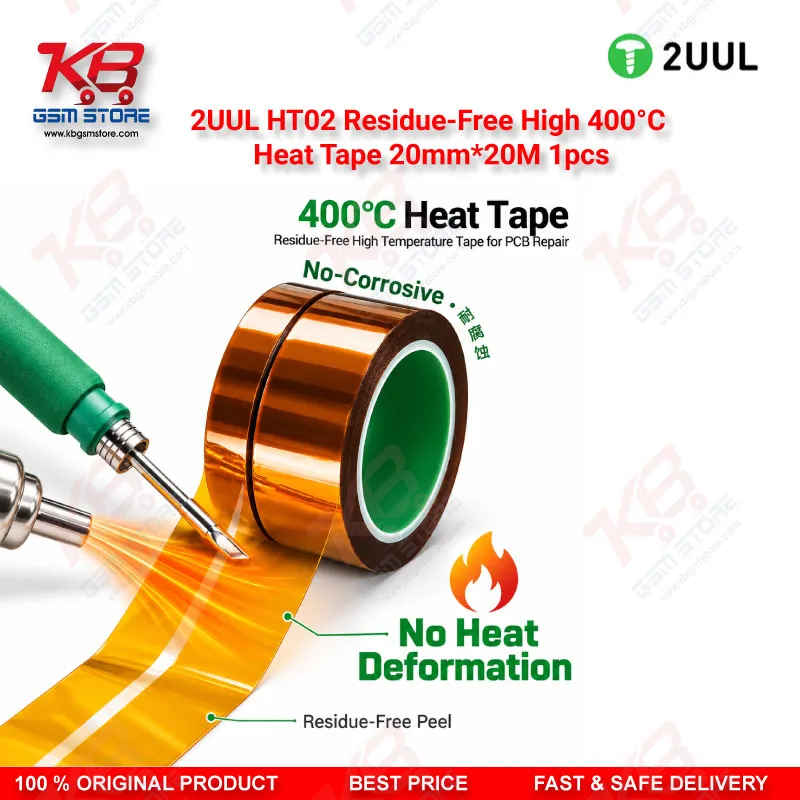 2UUL HT02 Residue-Free High 400°C Heat Tape 20mm*20M 1pcs – High Temperature PCB Masking Tape for Mobile Repair
