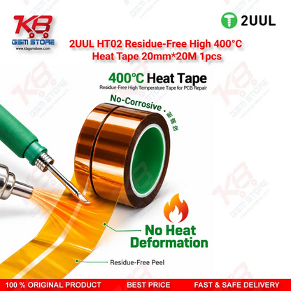 2UUL HT02 Residue-Free High 400°C Heat Tape 20mm*20M 1pcs – High Temperature PCB Masking Tape for Mobile Repair