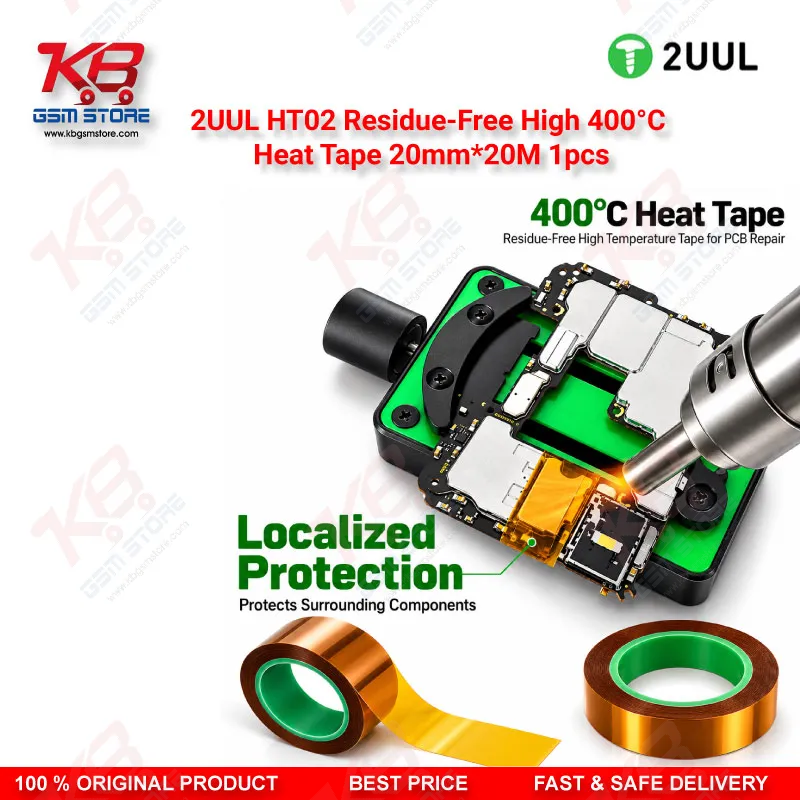 2UUL HT02 Residue-Free High 400°C Heat Tape 20mm*20M 1pcs – High Temperature PCB Masking Tape for Mobile Repair