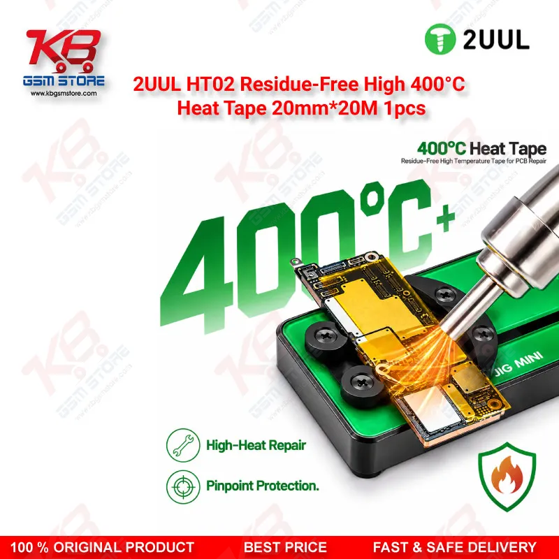 2UUL HT02 Residue-Free High 400°C Heat Tape 20mm*20M 1pcs – High Temperature PCB Masking Tape for Mobile Repair