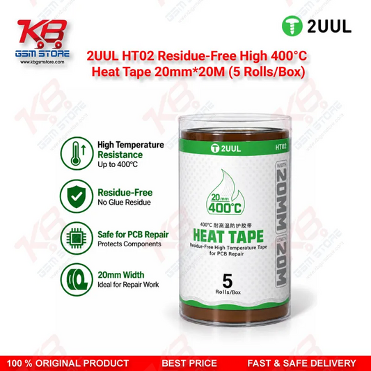 2UUL HT02 Residue-Free High 400°C Heat Tape 20mm*20M (5 Rolls/Box) — PCB & IC Soldering Heat Insulation Tape