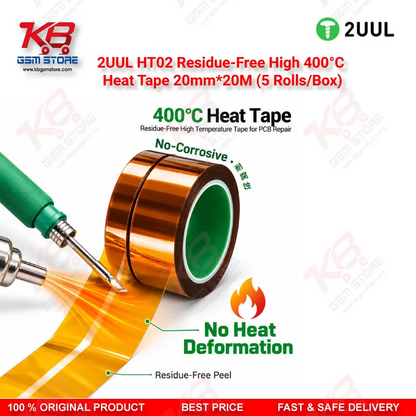 2UUL HT02 Residue-Free High 400°C Heat Tape 20mm*20M (5 Rolls/Box) — PCB & IC Soldering Heat Insulation Tape