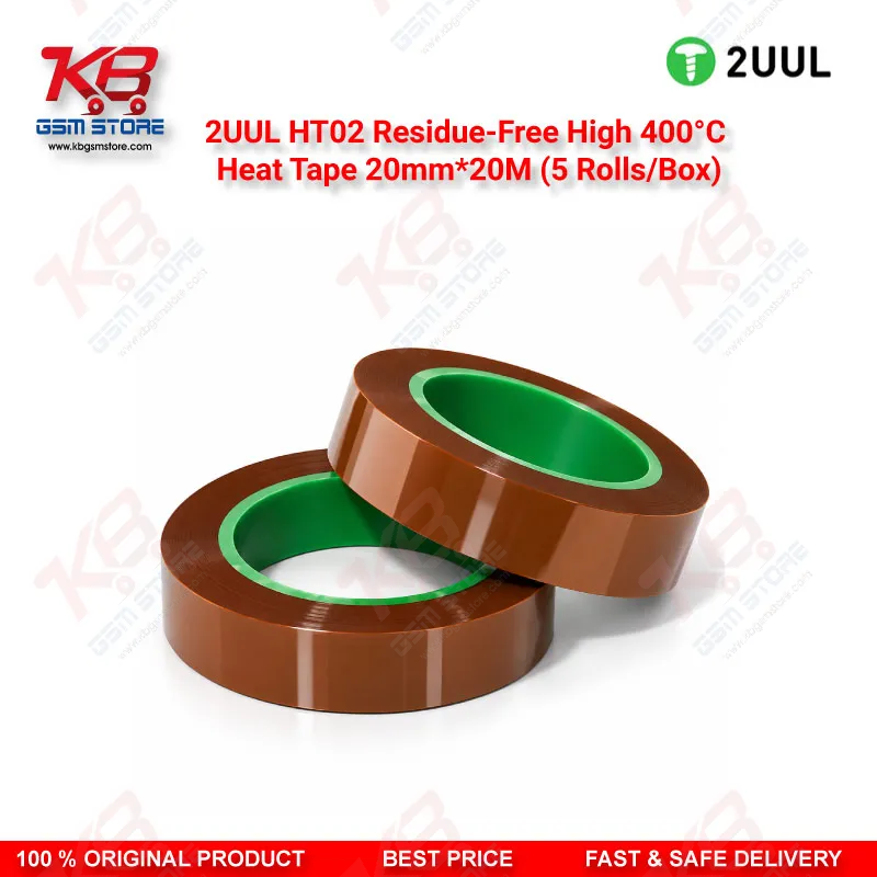 2UUL HT02 Residue-Free High 400°C Heat Tape 20mm*20M (5 Rolls/Box) — PCB & IC Soldering Heat Insulation Tape
